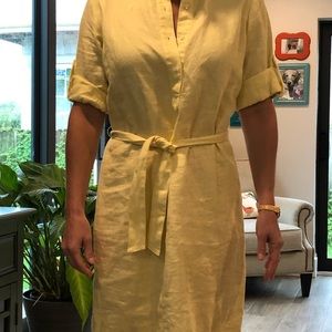 Yellow linen tie front shirt dress sz s